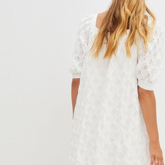 White Eyelet Mini Dress with Puff Sleeves - Size S - Maeve Anthropologie - Picture 3 of 8